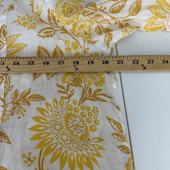 Flax women’s pull over blouse size small yellow flowers long sleeve 100% linen - Picture 7 of 9